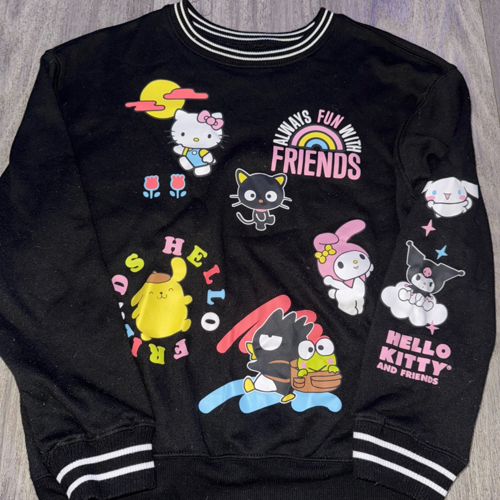 Sanrio Black Sweater with Colorful Characters